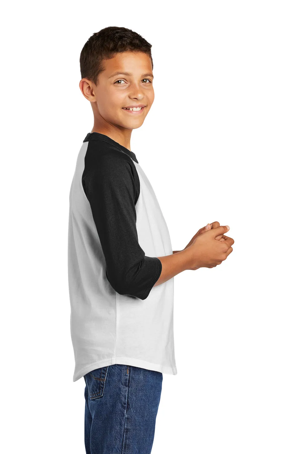 Sport-Tek Youth 3/4 Sleeve Crewneck T-Shirt - White/Black Clothing Sport-Tek