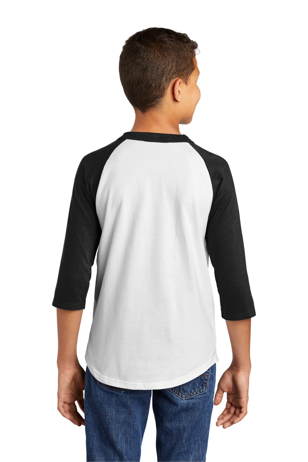 Sport-Tek Youth 3/4 Sleeve Crewneck T-Shirt - White/Black Clothing Sport-Tek