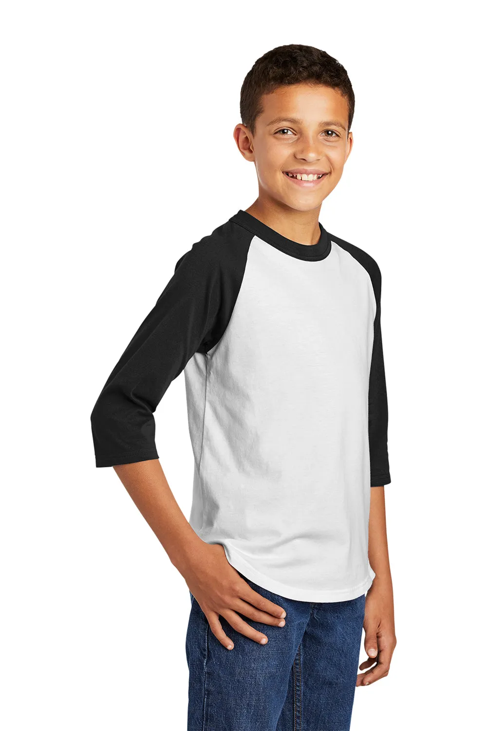 Sport-Tek Youth 3/4 Sleeve Crewneck T-Shirt - White/Black Clothing Sport-Tek