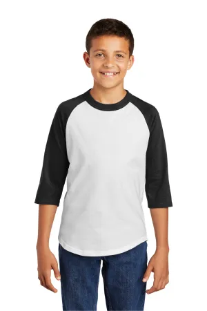 Sport-Tek Youth 3/4 Sleeve Crewneck T-Shirt - White/Black Clothing Sport-Tek