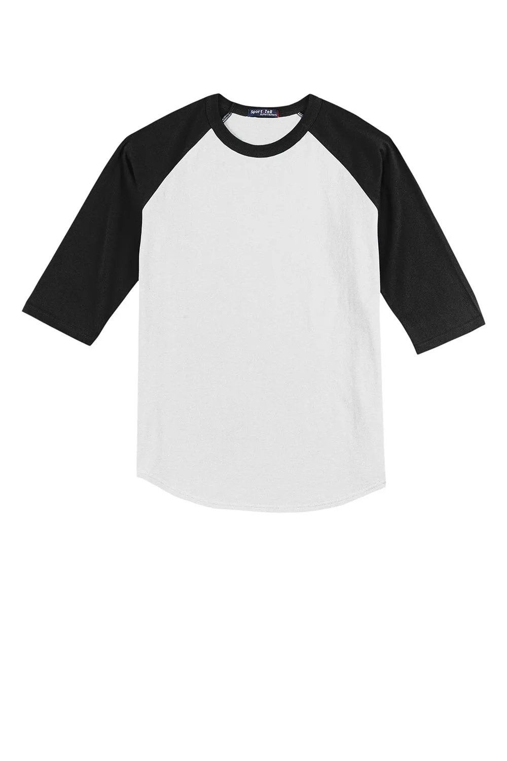 Sport-Tek Youth 3/4 Sleeve Crewneck T-Shirt - White/Black Clothing Sport-Tek