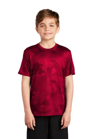 Sport-Tek Youth CamoHex Moisture Wicking Short Sleeve Crewneck T-Shirt - Deep Red Clothing Sport-Tek
