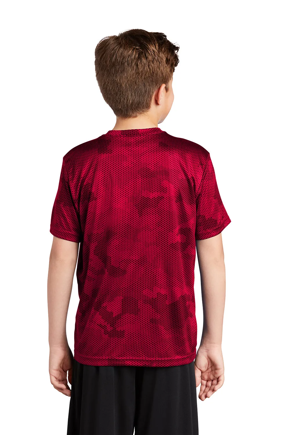 Sport-Tek Youth CamoHex Moisture Wicking Short Sleeve Crewneck T-Shirt - Deep Red Clothing Sport-Tek