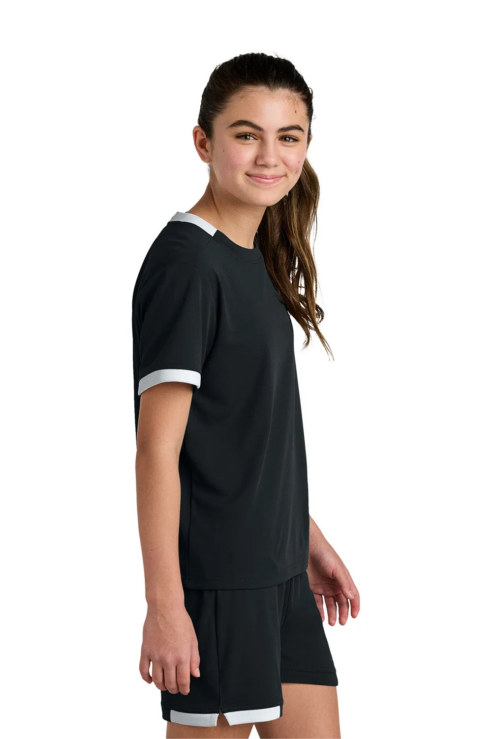 Sport-Tek Youth Club Moisture Wicking Short Sleeve Crewneck T-Shirt - Black/White Clothing Sport-Tek