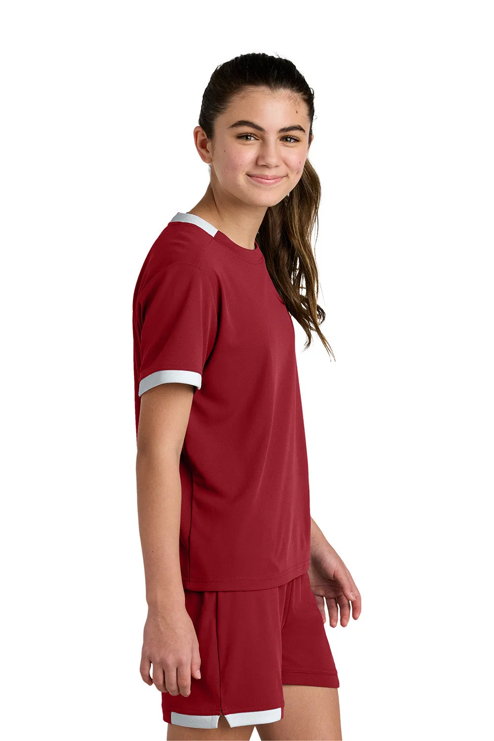 Sport-Tek Youth Club Moisture Wicking Short Sleeve Crewneck T-Shirt - Deep Red/White Clothing Sport-Tek