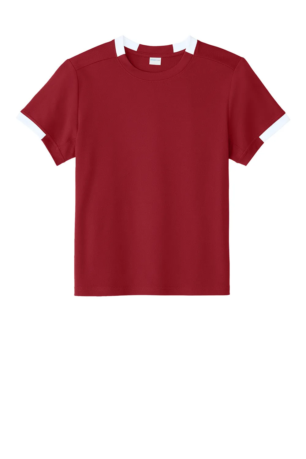 Sport-Tek Youth Club Moisture Wicking Short Sleeve Crewneck T-Shirt - Deep Red/White Clothing Sport-Tek
