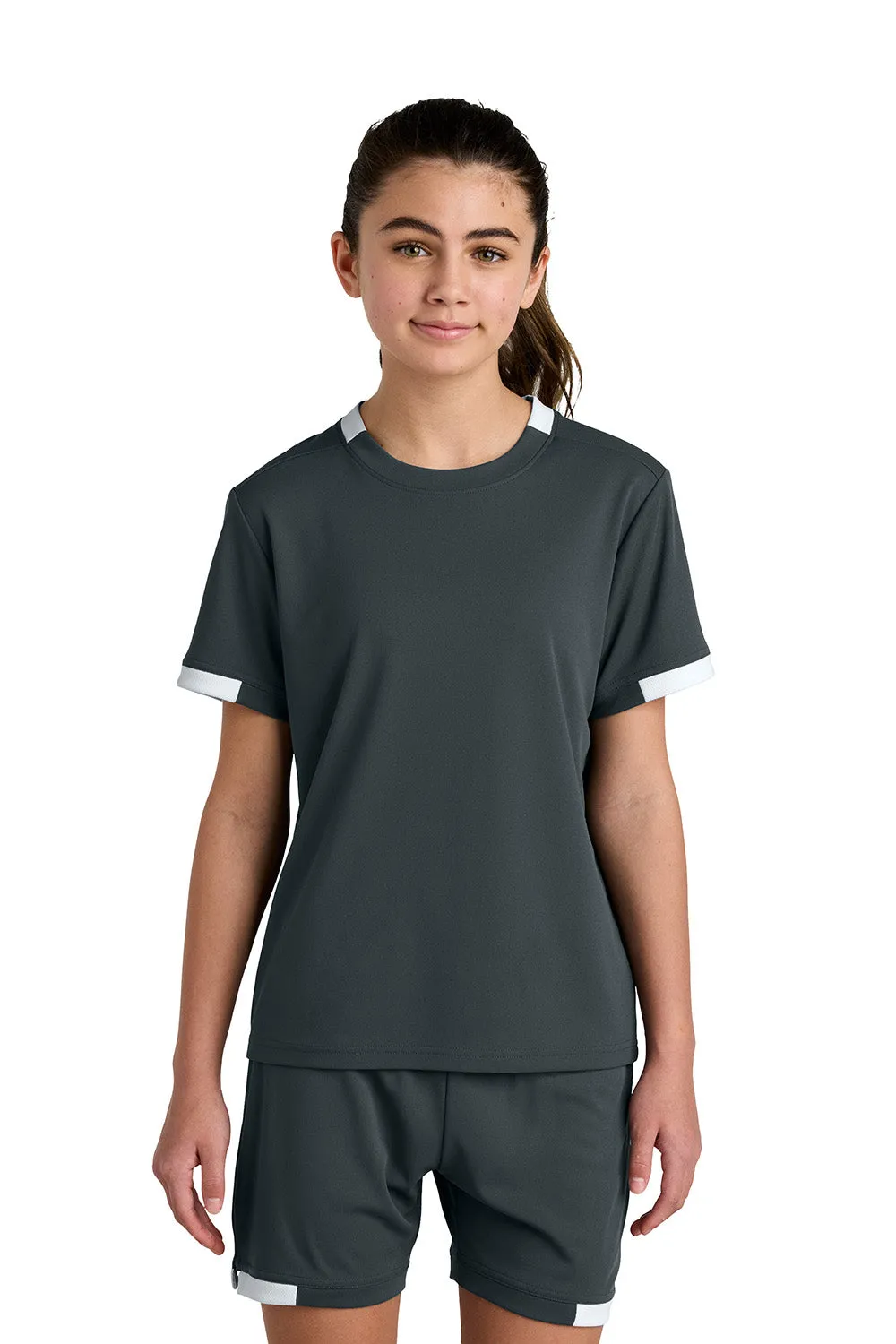 Sport-Tek Youth Club Moisture Wicking Short Sleeve Crewneck T-Shirt - Iron Grey/White Clothing Sport-Tek