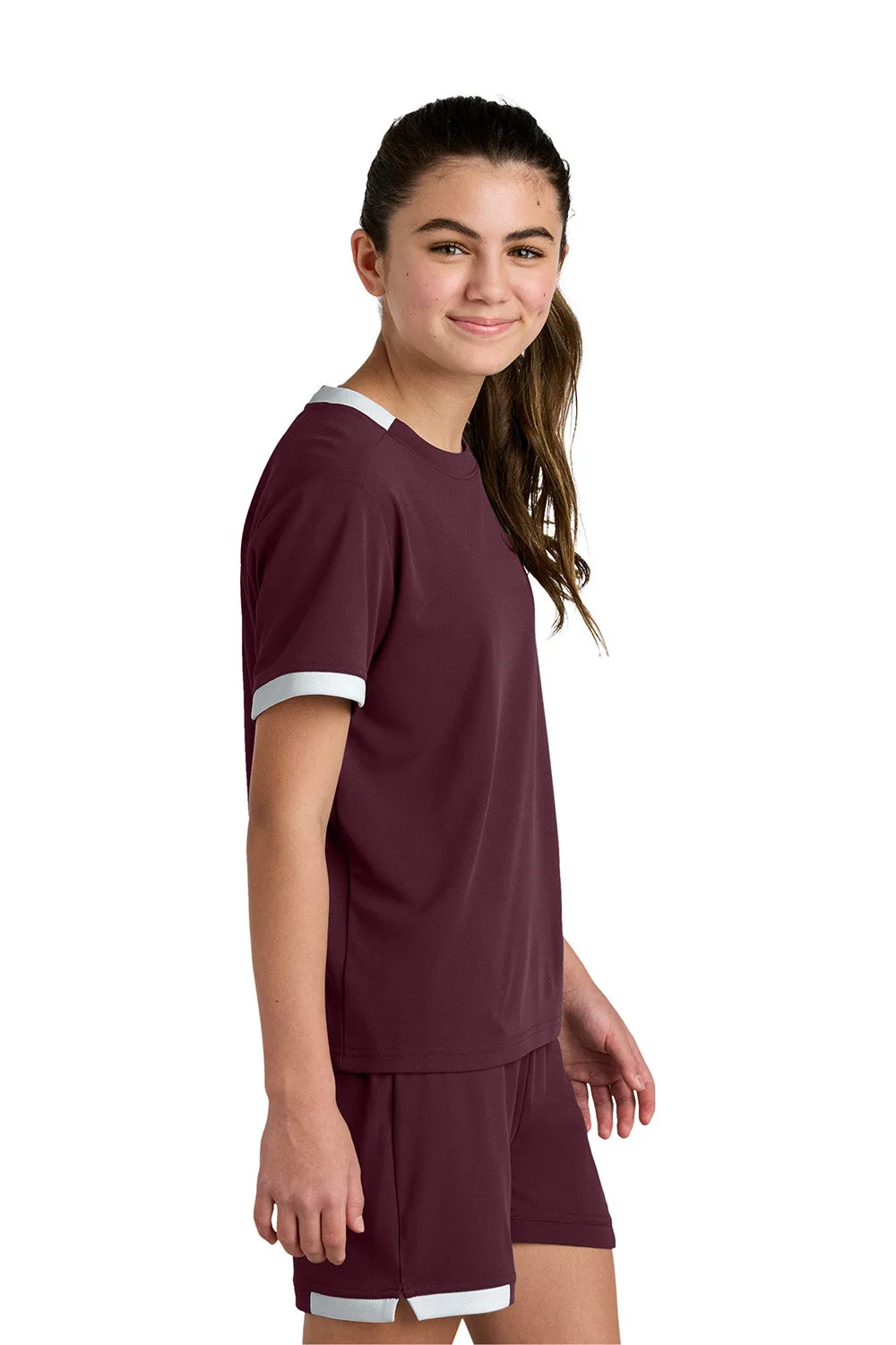 Sport-Tek Youth Club Moisture Wicking Short Sleeve Crewneck T-Shirt - Maroon/White Clothing Sport-Tek