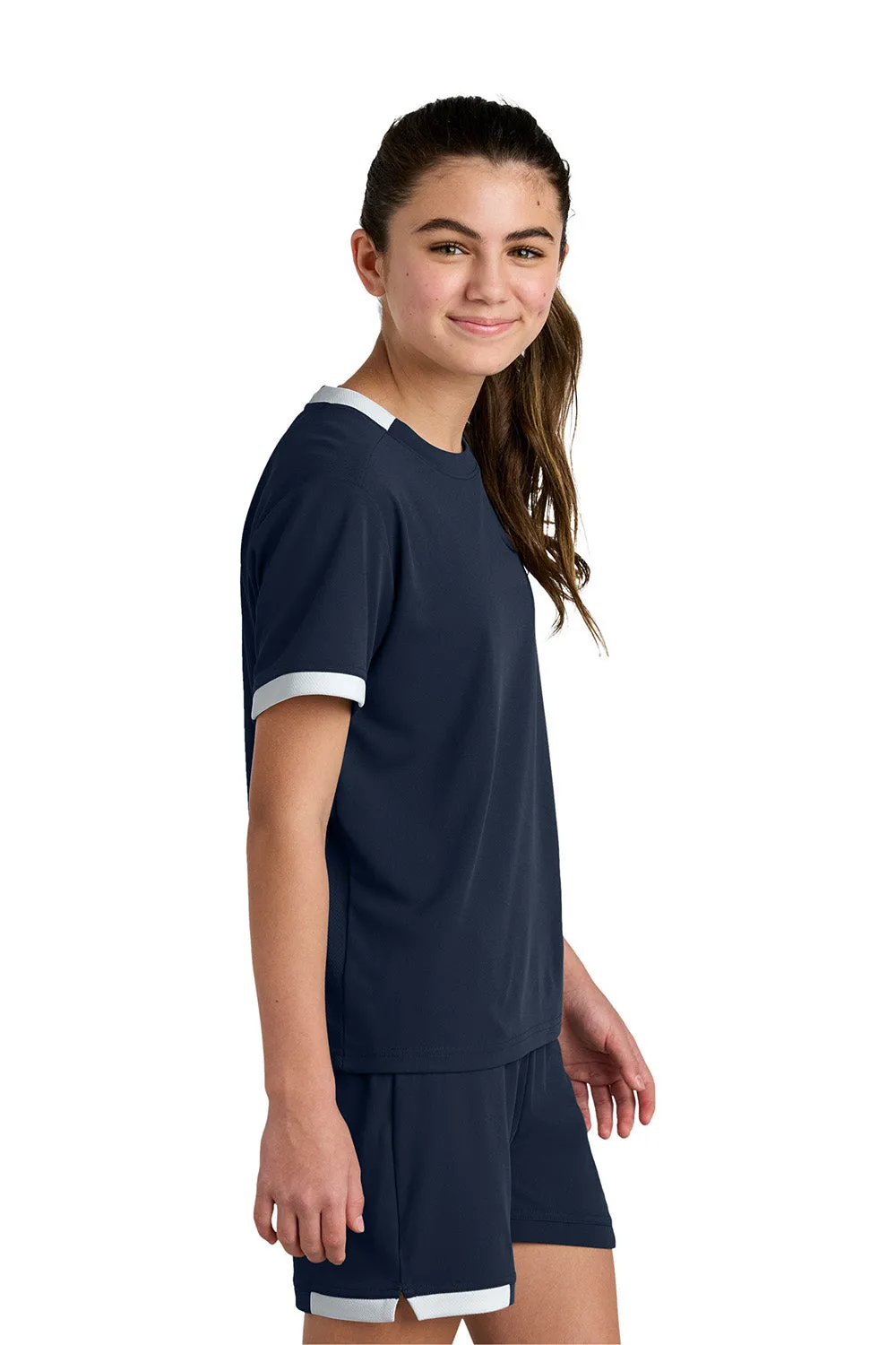 Sport-Tek Youth Club Moisture Wicking Short Sleeve Crewneck T-Shirt - True Navy Blue/White Clothing Sport-Tek
