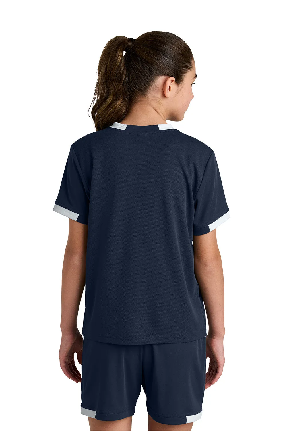 Sport-Tek Youth Club Moisture Wicking Short Sleeve Crewneck T-Shirt - True Navy Blue/White Clothing Sport-Tek