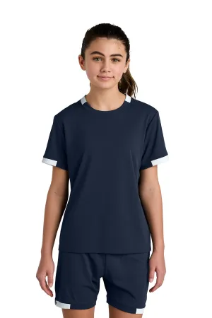Sport-Tek Youth Club Moisture Wicking Short Sleeve Crewneck T-Shirt - True Navy Blue/White Clothing Sport-Tek