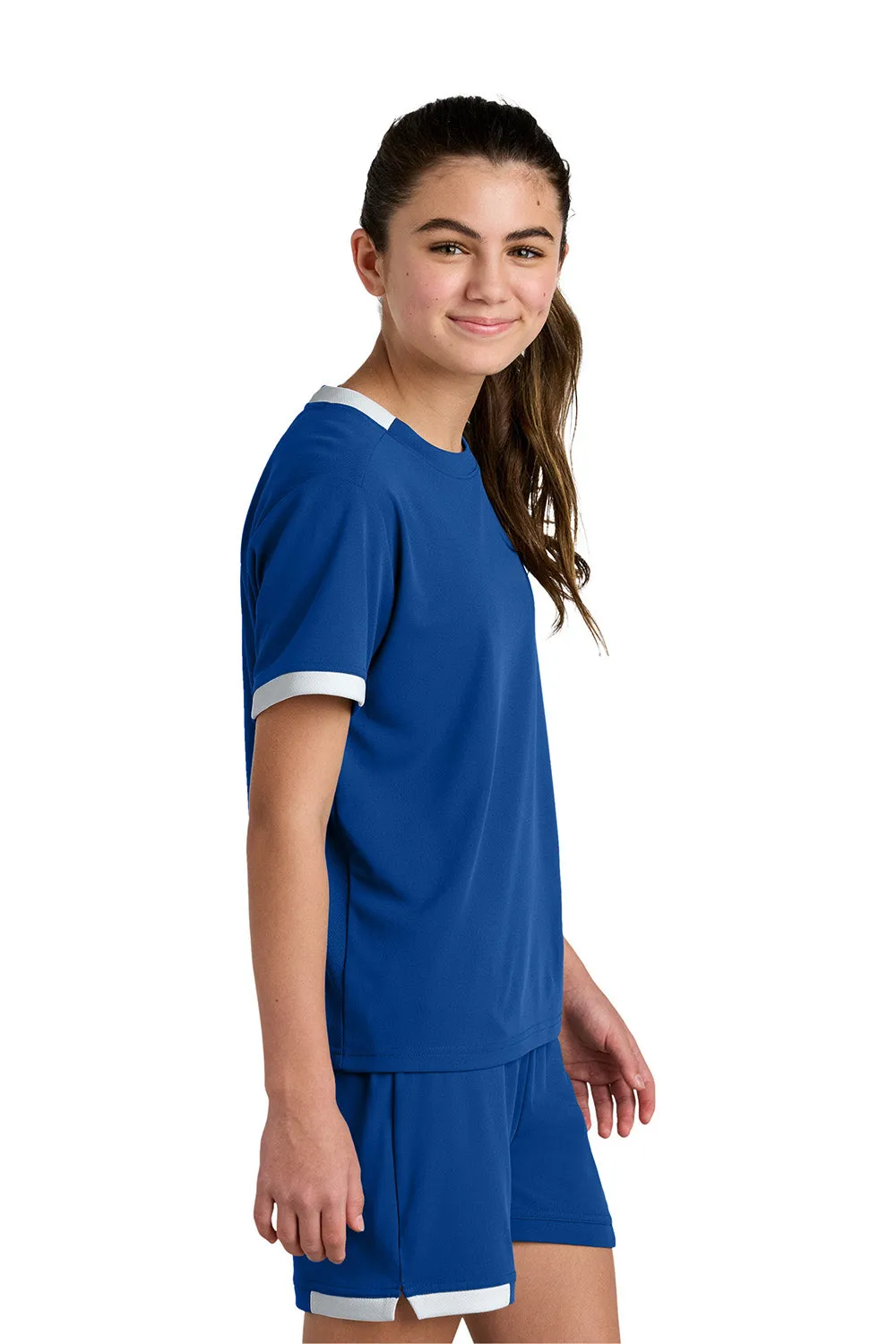 Sport-Tek Youth Club Moisture Wicking Short Sleeve Crewneck T-Shirt - True Royal Blue/White Clothing Sport-Tek