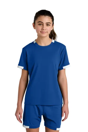 Sport-Tek Youth Club Moisture Wicking Short Sleeve Crewneck T-Shirt - True Royal Blue/White Clothing Sport-Tek