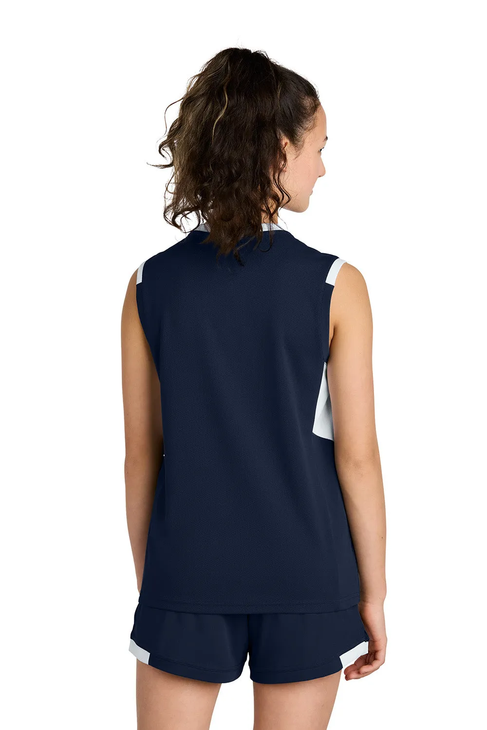 Sport-Tek Youth Club Moisture Wicking V-Neck Tank Top - True Navy Blue/White Clothing Sport-Tek