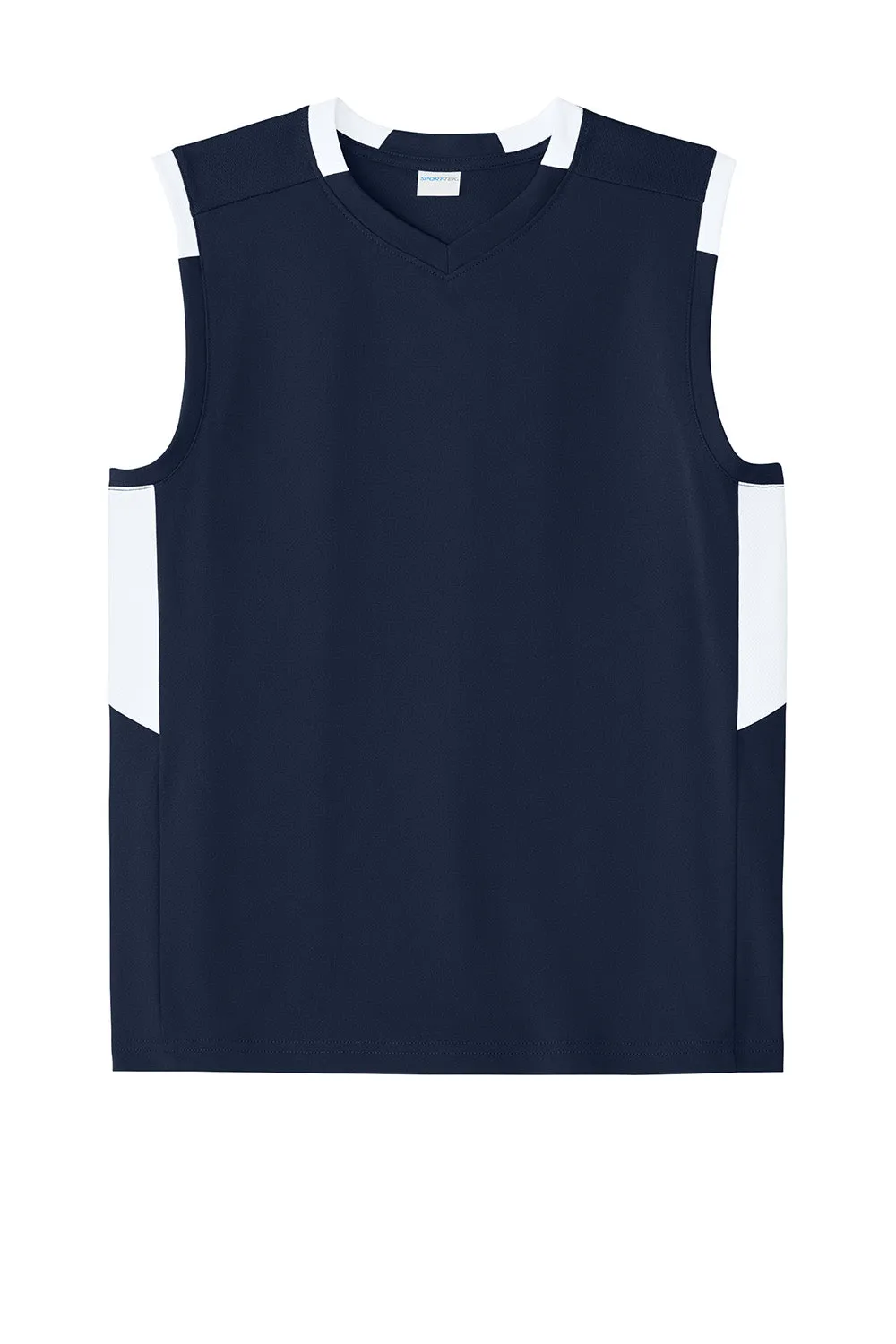 Sport-Tek Youth Club Moisture Wicking V-Neck Tank Top - True Navy Blue/White Clothing Sport-Tek