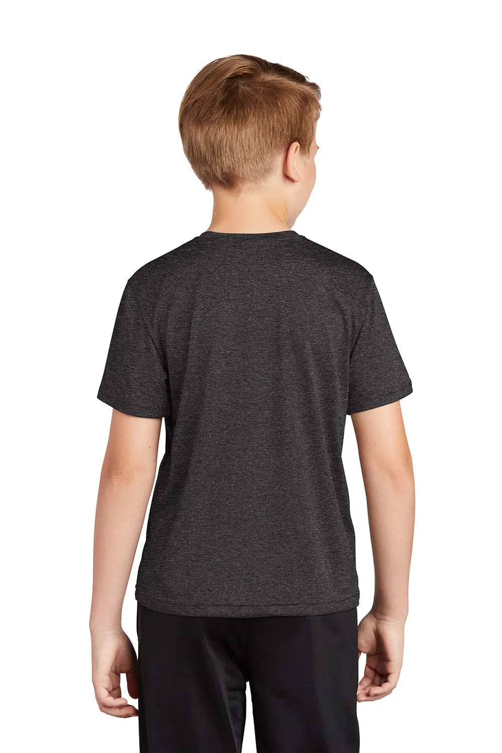 Sport-Tek Youth Contender Heather Moisture Wicking Short Sleeve Crewneck T-Shirt - Heather Graphite Grey Clothing Sport-Tek