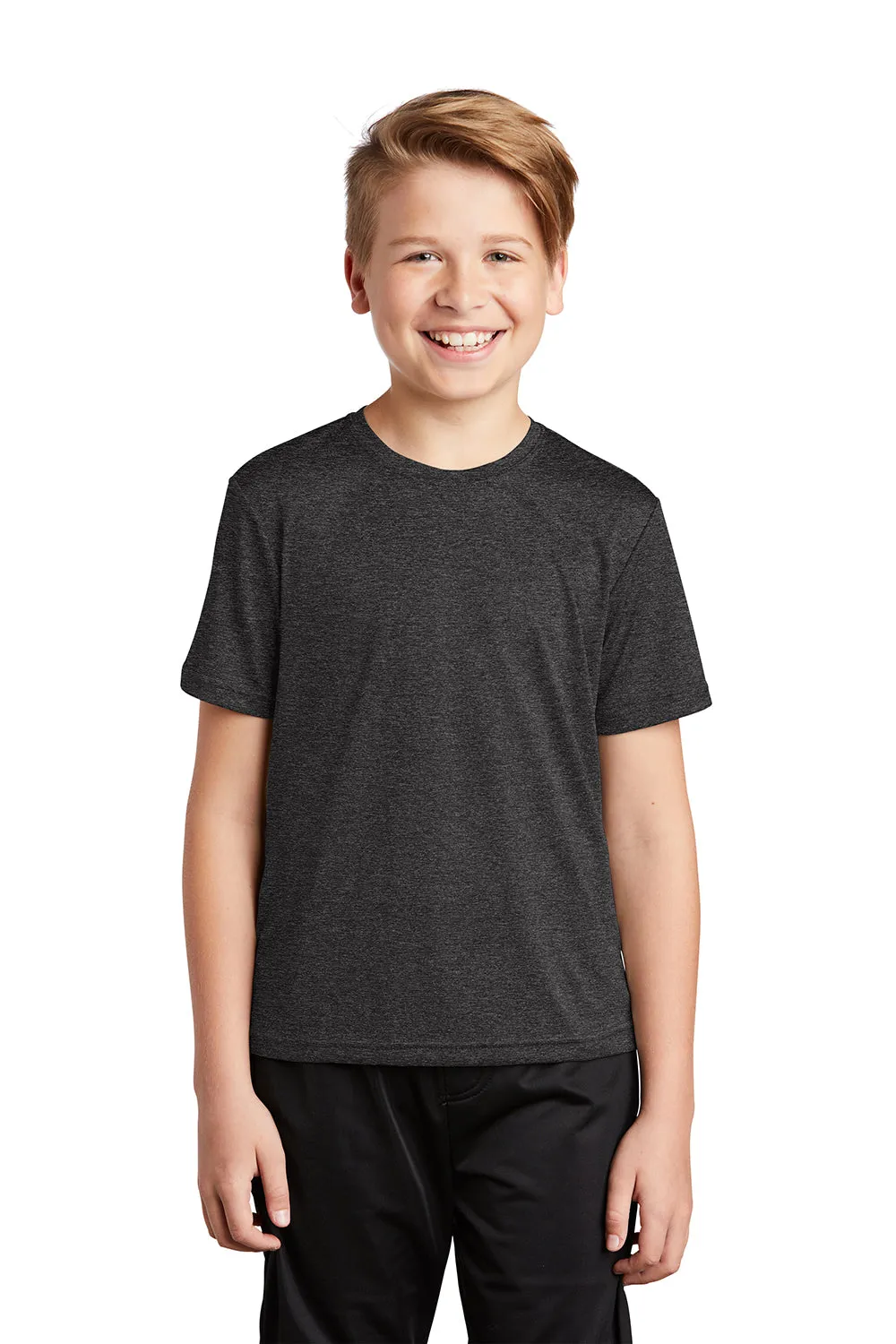 Sport-Tek Youth Contender Heather Moisture Wicking Short Sleeve Crewneck T-Shirt - Heather Graphite Grey Clothing Sport-Tek