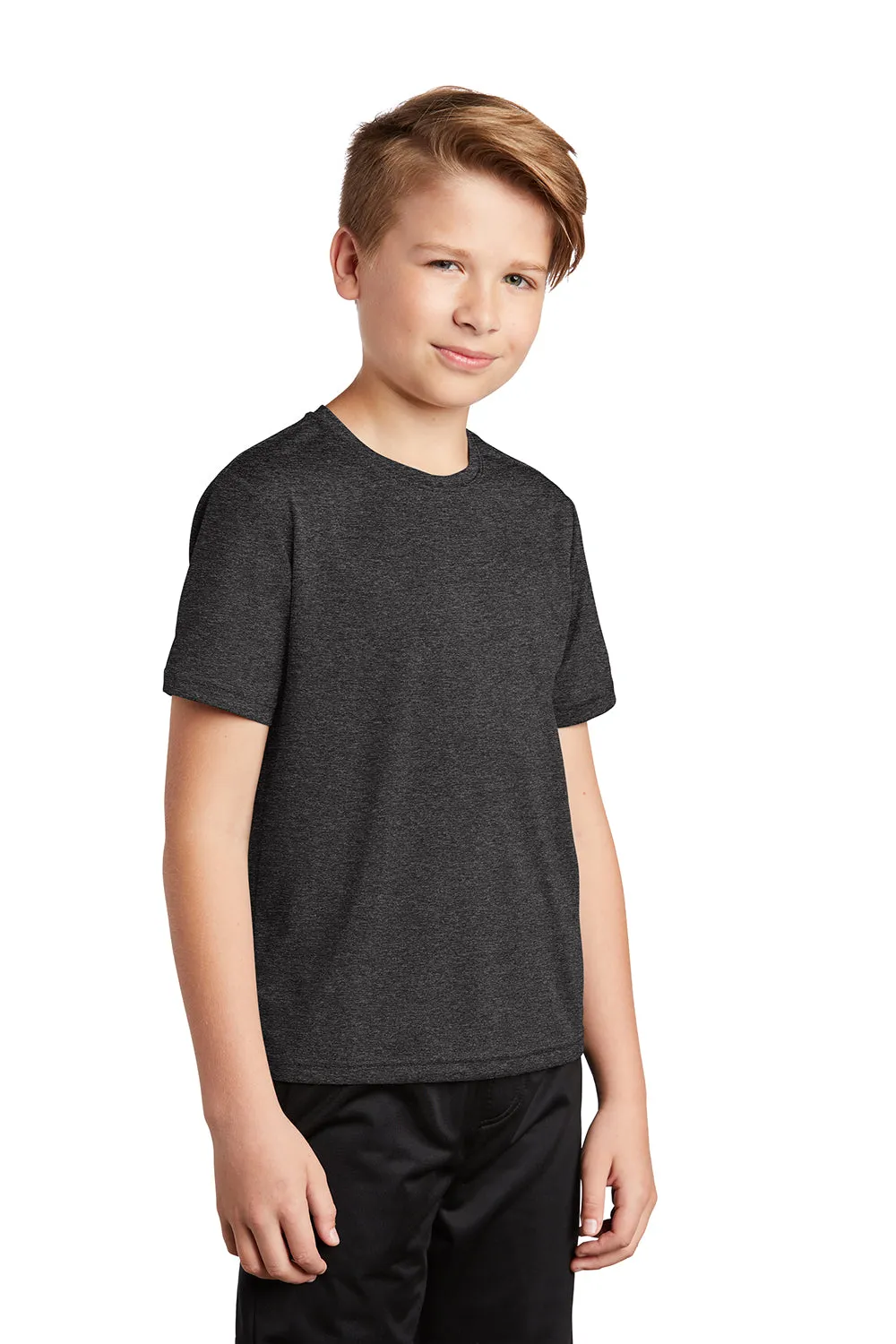 Sport-Tek Youth Contender Heather Moisture Wicking Short Sleeve Crewneck T-Shirt - Heather Graphite Grey Clothing Sport-Tek