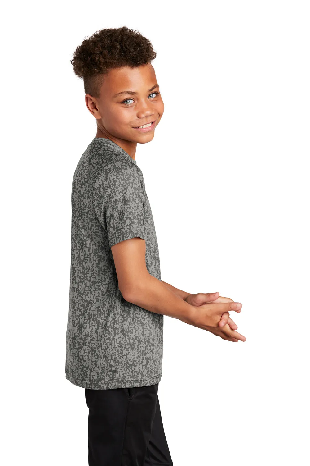 Sport-Tek Youth Digi Camo Moisture Wicking Short Sleeve Crewneck T-Shirt - Concrete Grey Clothing Sport-Tek