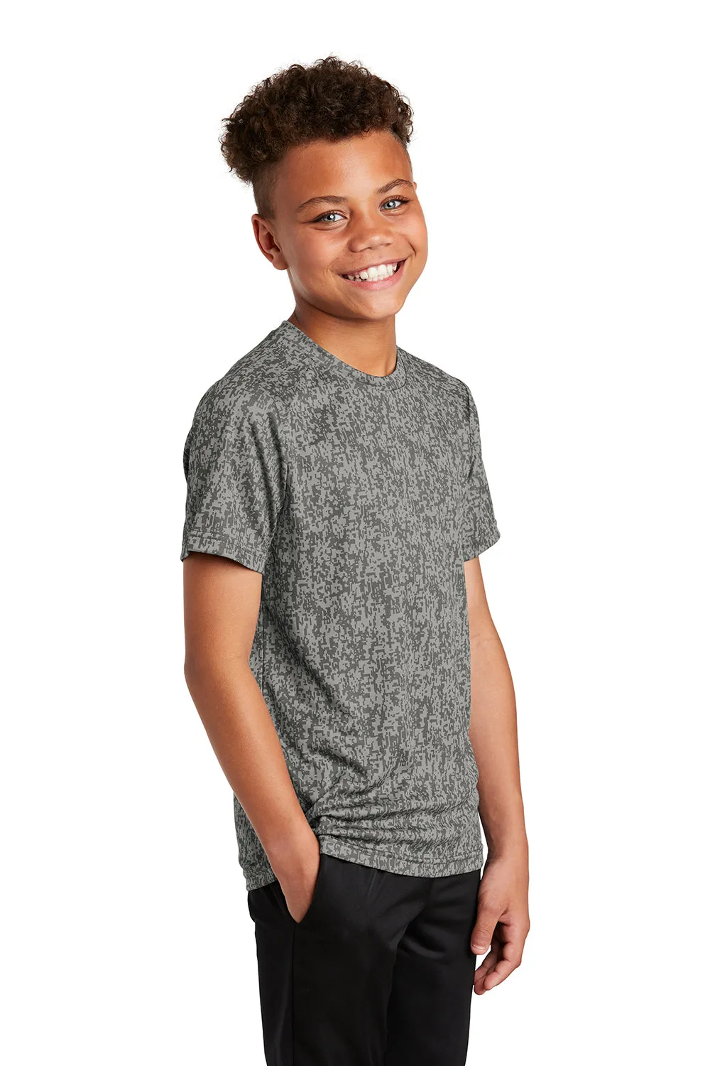 Sport-Tek Youth Digi Camo Moisture Wicking Short Sleeve Crewneck T-Shirt - Concrete Grey Clothing Sport-Tek