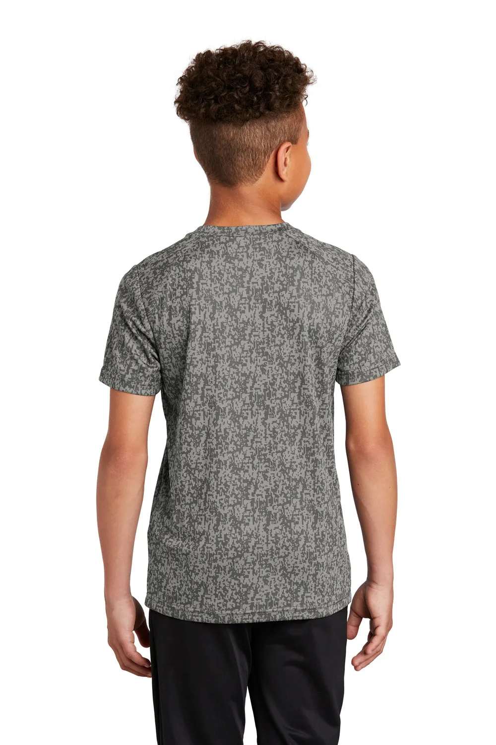 Sport-Tek Youth Digi Camo Moisture Wicking Short Sleeve Crewneck T-Shirt - Concrete Grey Clothing Sport-Tek