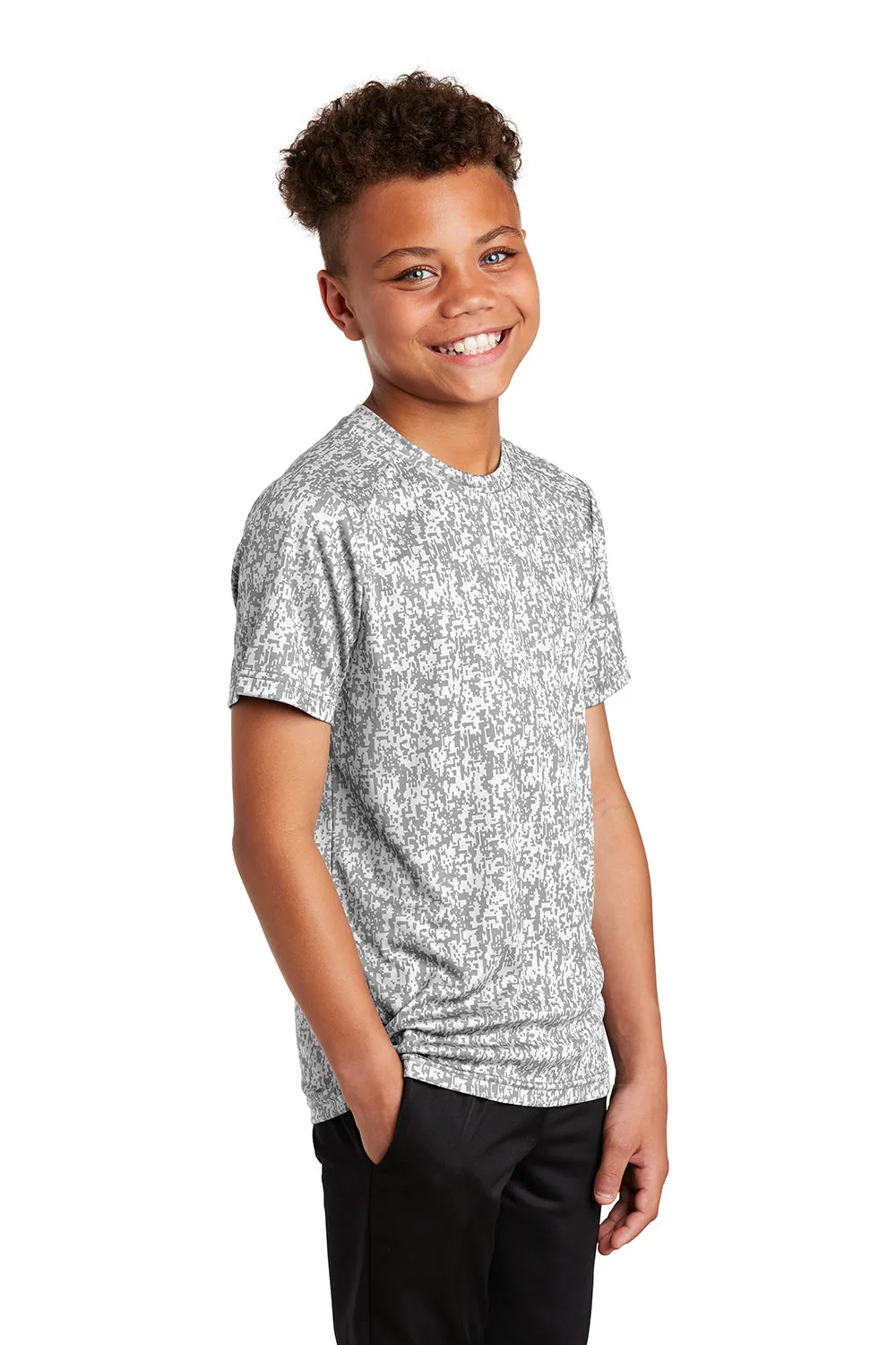 Sport-Tek Youth Digi Camo Moisture Wicking Short Sleeve Crewneck T-Shirt - White Clothing Sport-Tek