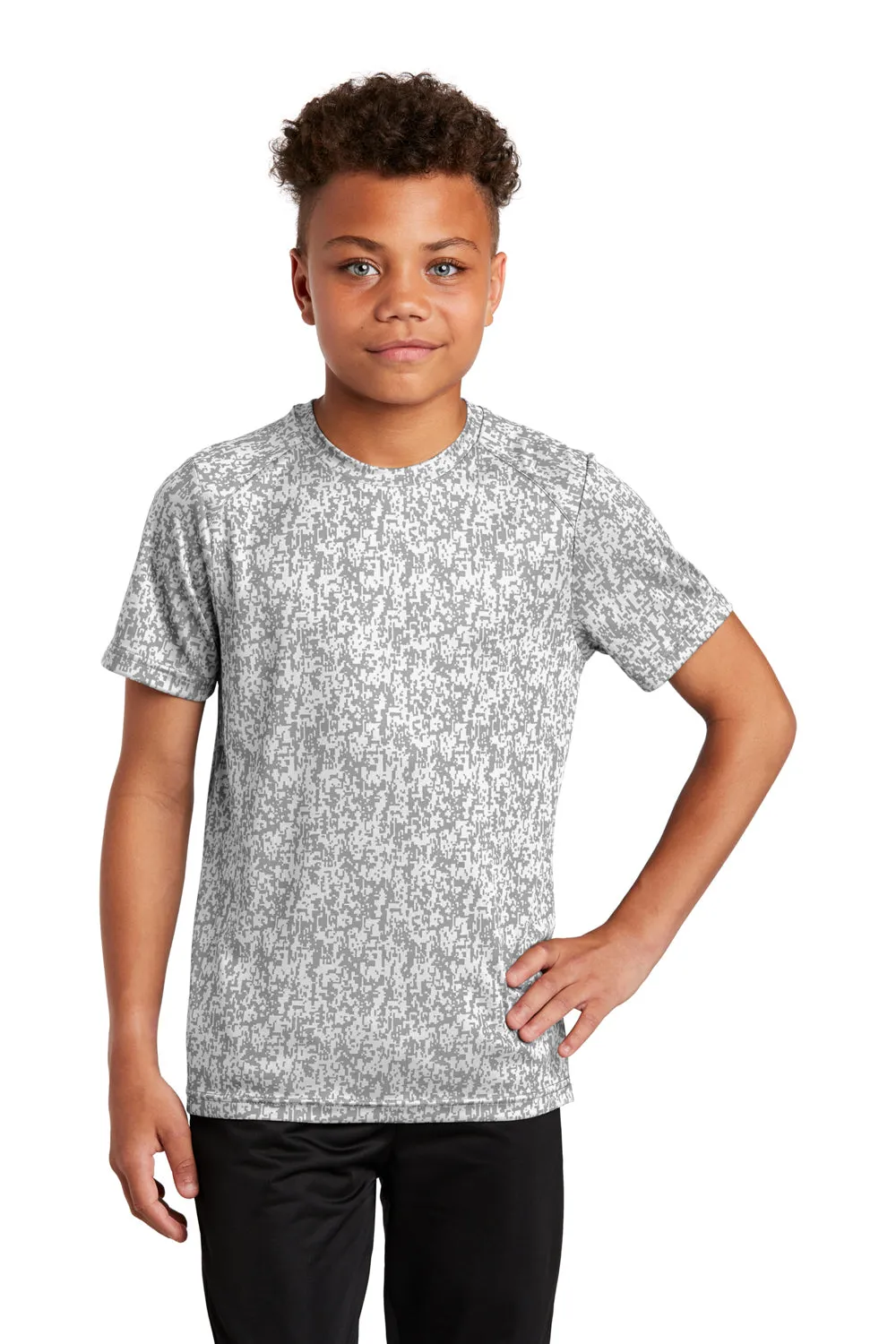 Sport-Tek Youth Digi Camo Moisture Wicking Short Sleeve Crewneck T-Shirt - White Clothing Sport-Tek