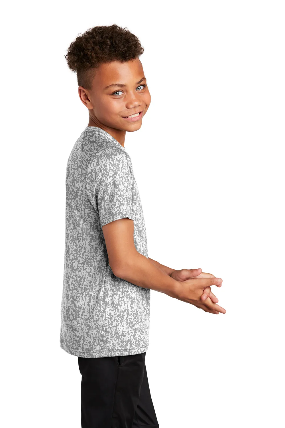 Sport-Tek Youth Digi Camo Moisture Wicking Short Sleeve Crewneck T-Shirt - White Clothing Sport-Tek