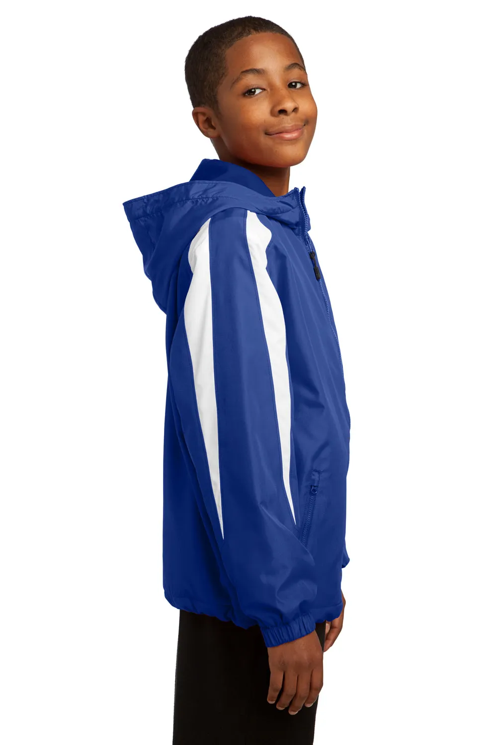 Sport-Tek Youth Full Zip Hooded Jacket - True Royal Blue/White - Closeout