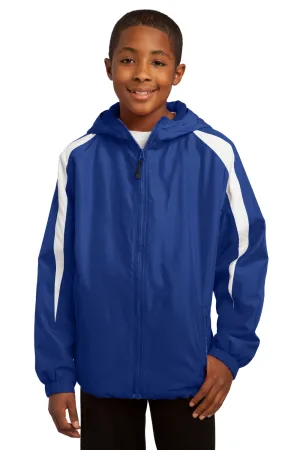 Sport-Tek Youth Full Zip Hooded Jacket - True Royal Blue/White - Closeout