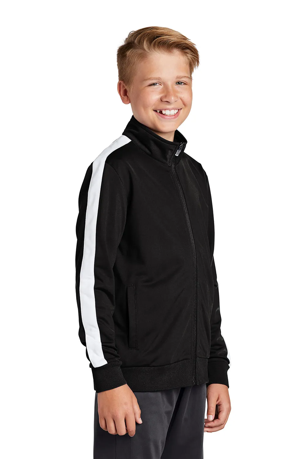 Sport-Tek Youth Full Zip Track Jacket - Black/White