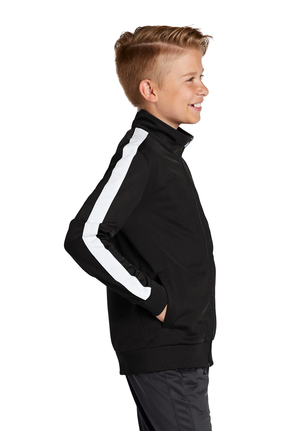 Sport-Tek Youth Full Zip Track Jacket - Black/White