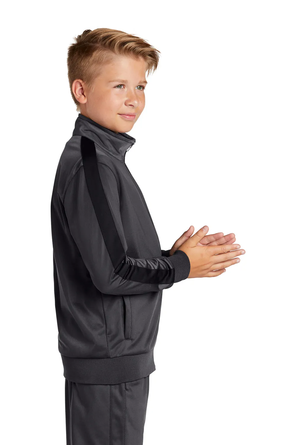 Sport-Tek Youth Full Zip Track Jacket - Graphite Grey/Black
