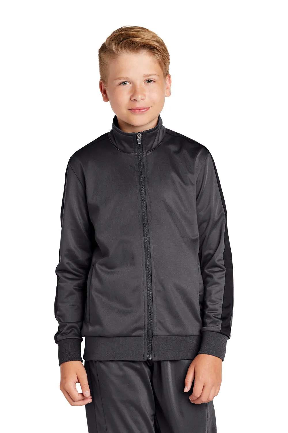 Sport-Tek Youth Full Zip Track Jacket - Graphite Grey/Black