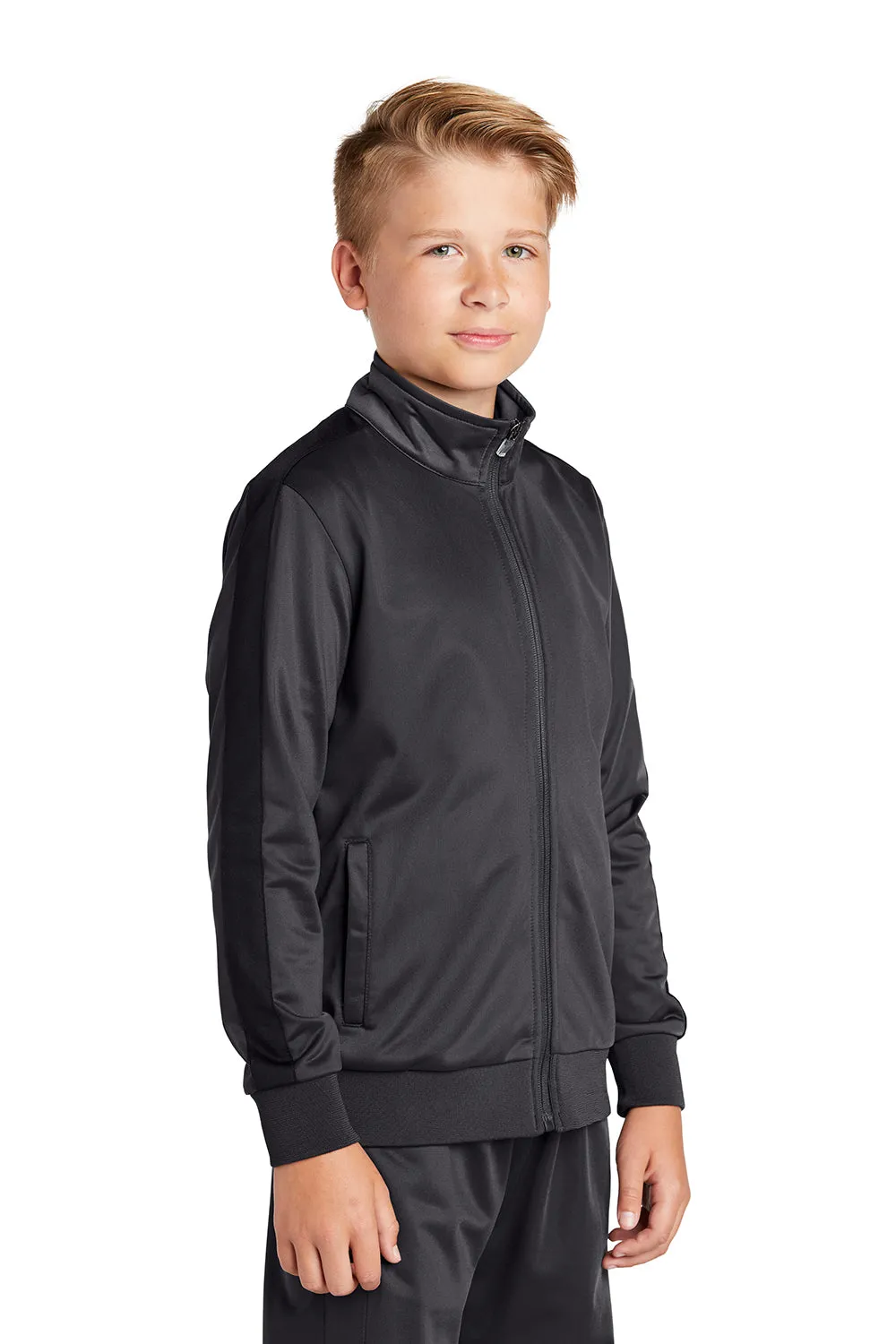 Sport-Tek Youth Full Zip Track Jacket - Graphite Grey/Black