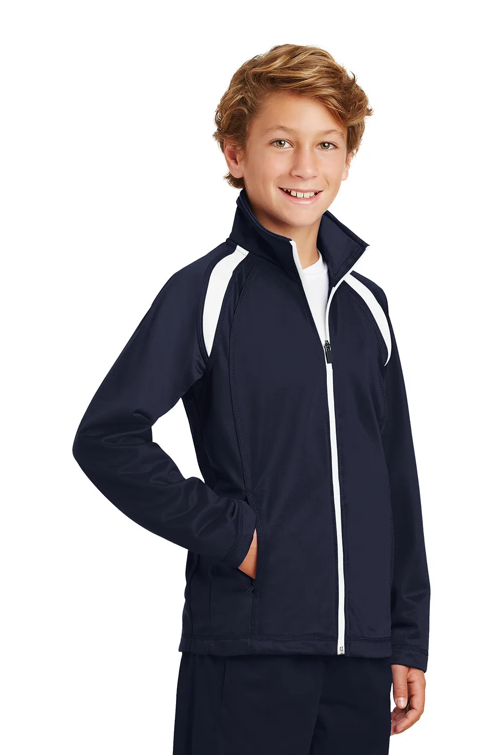 Sport-Tek Youth Full Zip Track Jacket - True Navy Blue/White