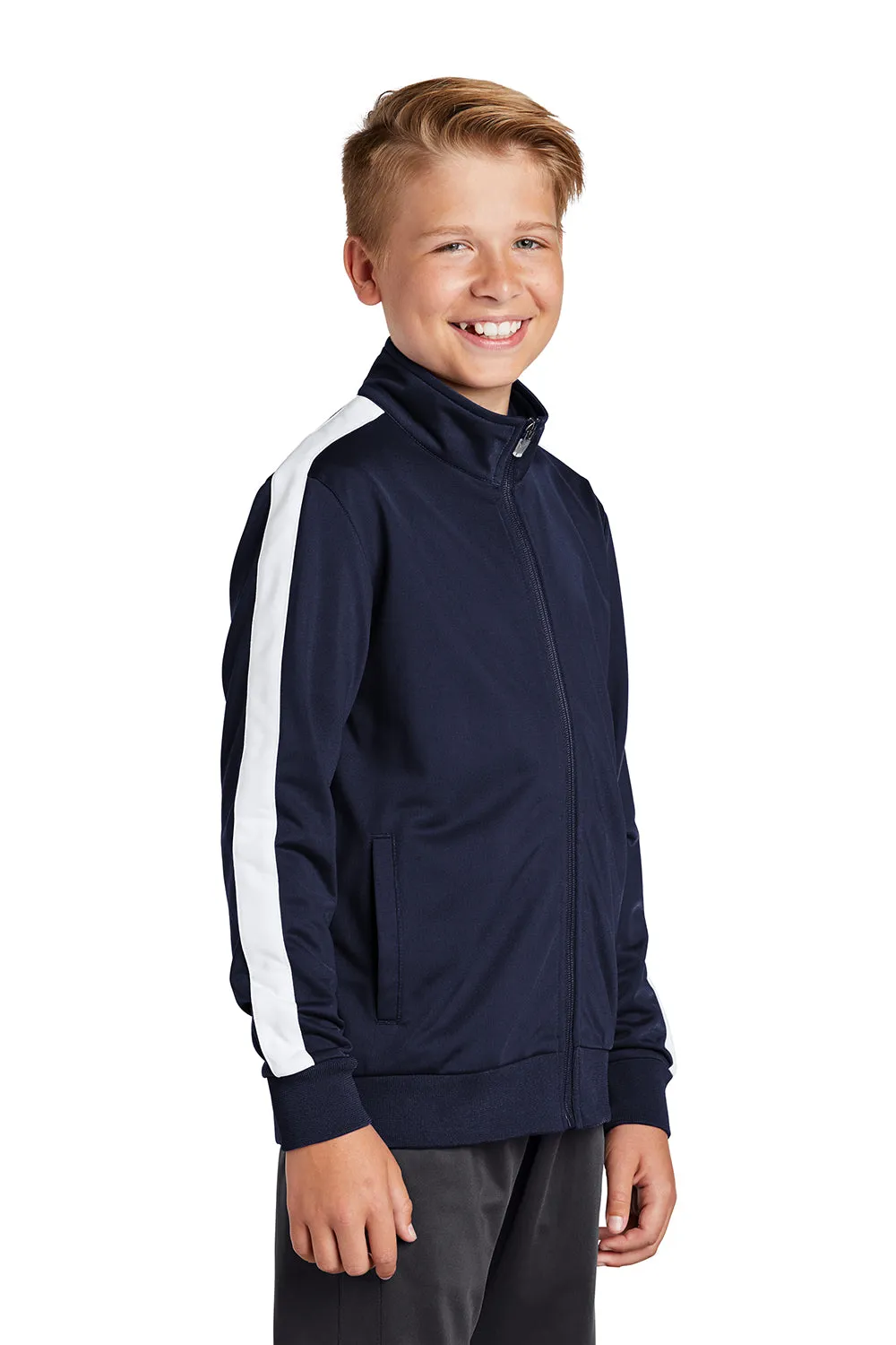 Sport-Tek Youth Full Zip Track Jacket - True Navy Blue/White