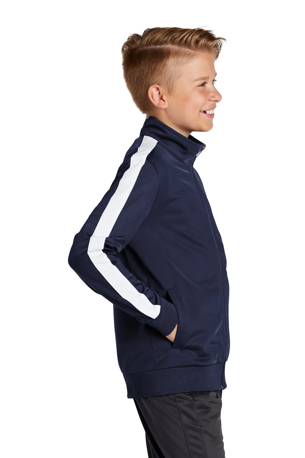 Sport-Tek Youth Full Zip Track Jacket - True Navy Blue/White