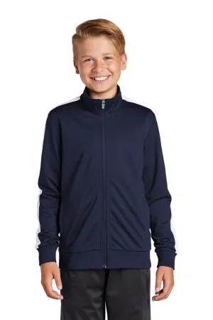 Sport-Tek Youth Full Zip Track Jacket - True Navy Blue/White