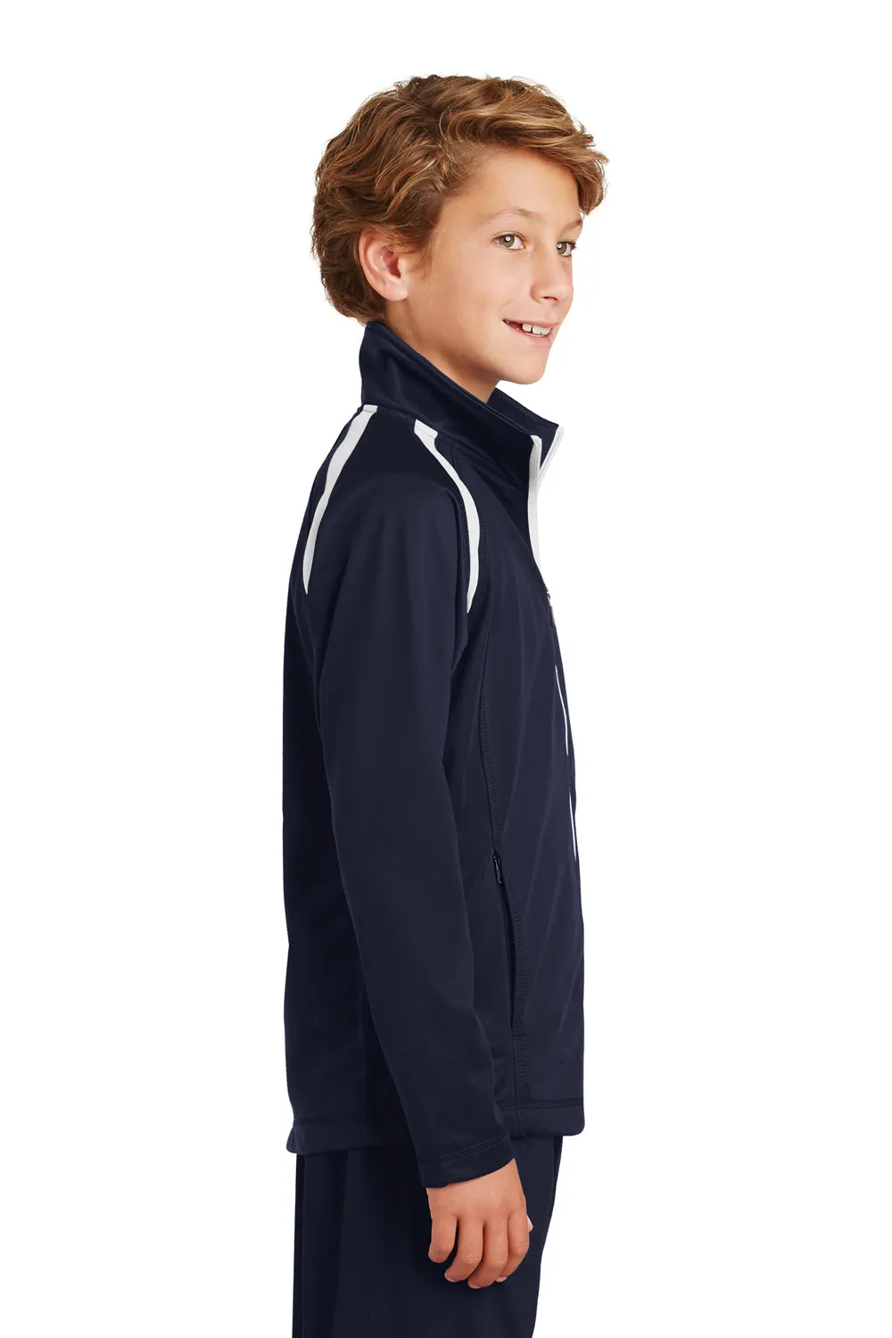 Sport-Tek Youth Full Zip Track Jacket - True Navy Blue/White