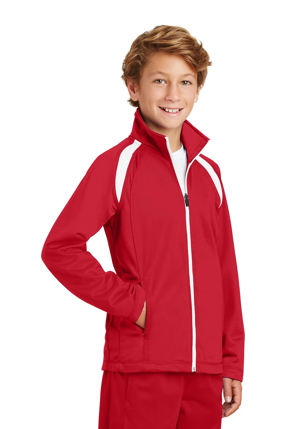 Sport-Tek Youth Full Zip Track Jacket - True Red/White