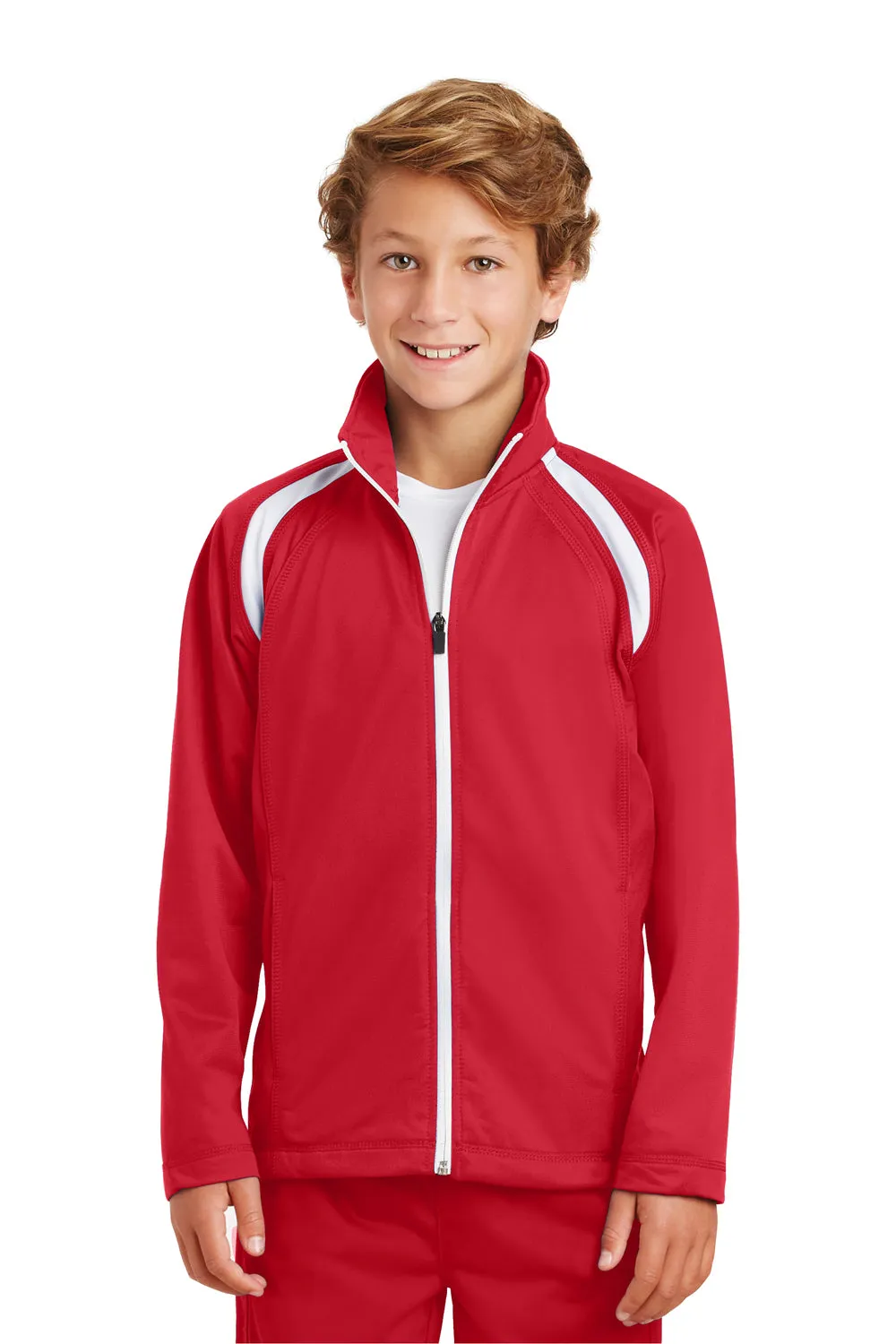Sport-Tek Youth Full Zip Track Jacket - True Red/White