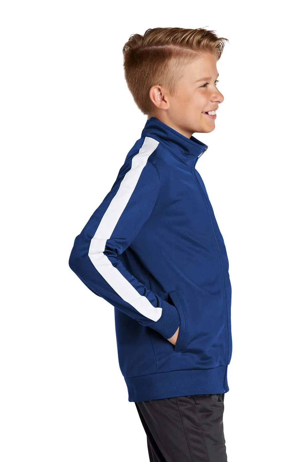 Sport-Tek Youth Full Zip Track Jacket - True Royal Blue/White