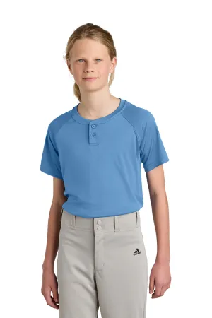 Sport-Tek Youth Moisture Wicking Competitor 2-Button Short Sleeve Henley - Carolina Blue Clothing Sport-Tek