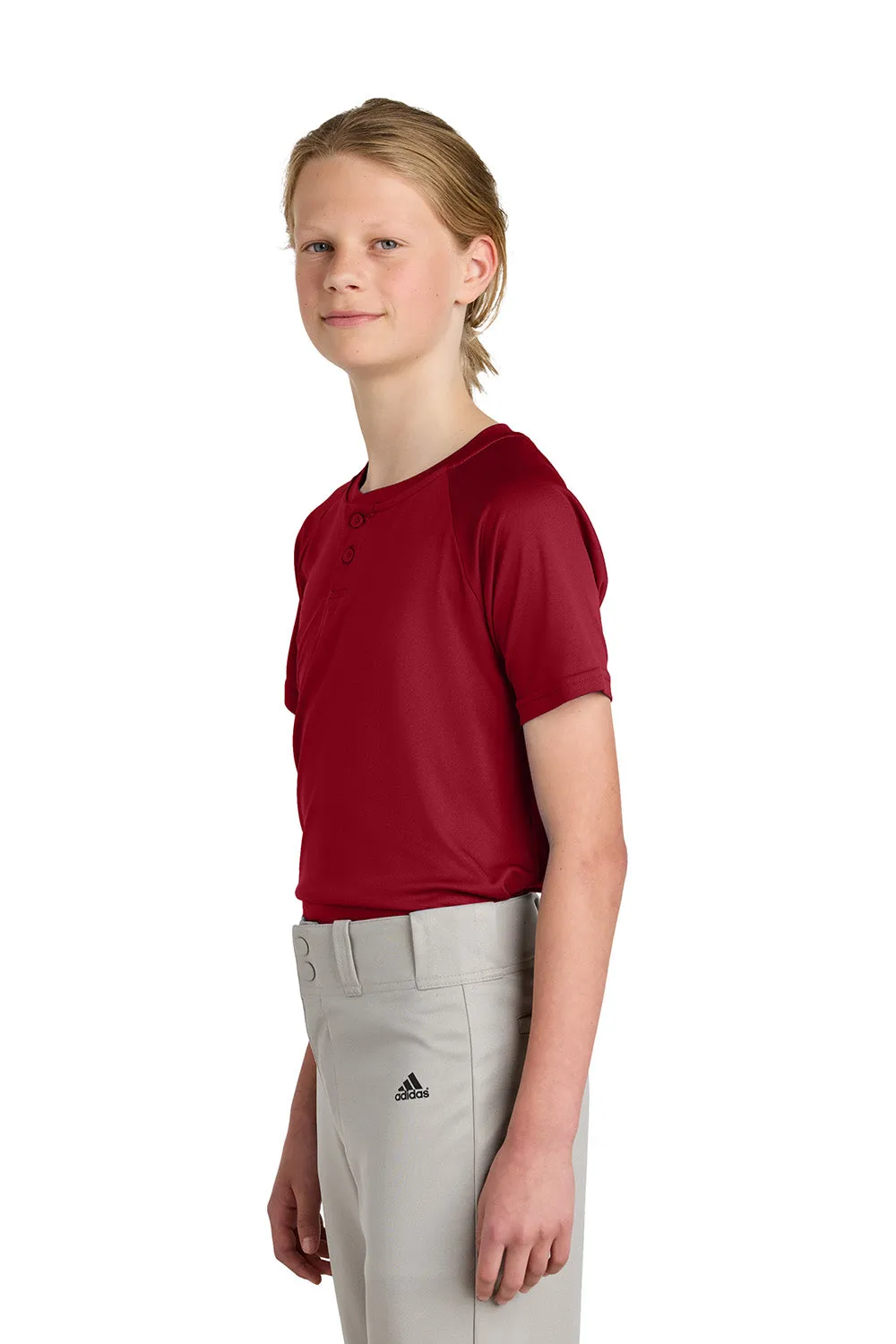 Sport-Tek Youth Moisture Wicking Competitor 2-Button Short Sleeve Henley - Deep Red Clothing Sport-Tek