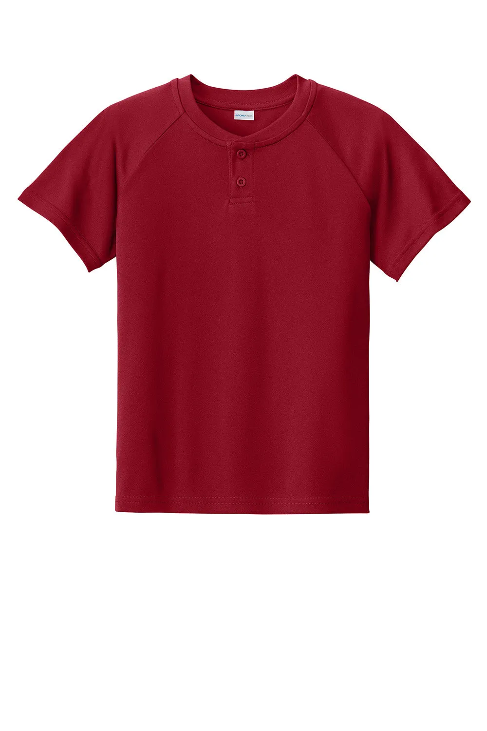 Sport-Tek Youth Moisture Wicking Competitor 2-Button Short Sleeve Henley - Deep Red Clothing Sport-Tek