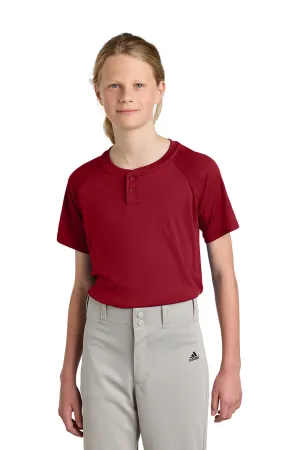 Sport-Tek Youth Moisture Wicking Competitor 2-Button Short Sleeve Henley - Deep Red Clothing Sport-Tek