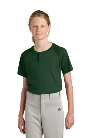 Sport-Tek Youth Moisture Wicking Competitor 2-Button Short Sleeve Henley - Forest Green Clothing Sport-Tek
