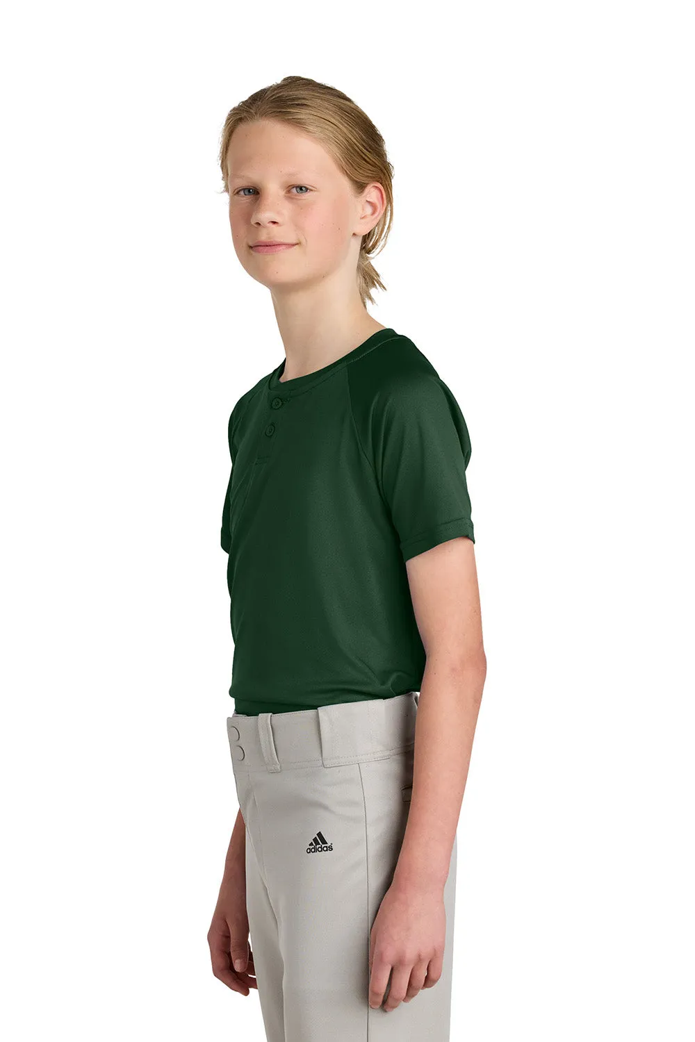 Sport-Tek Youth Moisture Wicking Competitor 2-Button Short Sleeve Henley - Forest Green Clothing Sport-Tek
