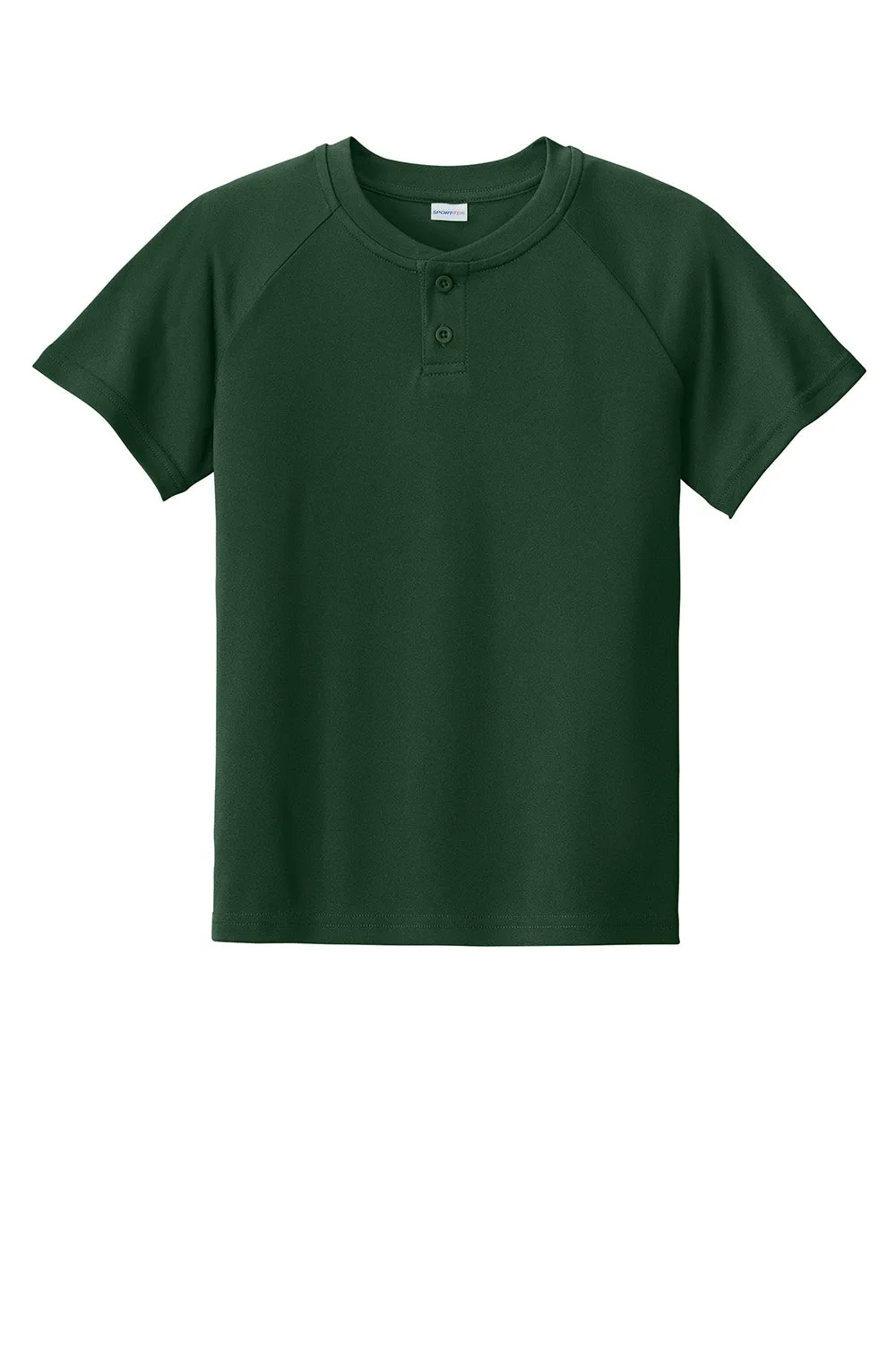 Sport-Tek Youth Moisture Wicking Competitor 2-Button Short Sleeve Henley - Forest Green Clothing Sport-Tek